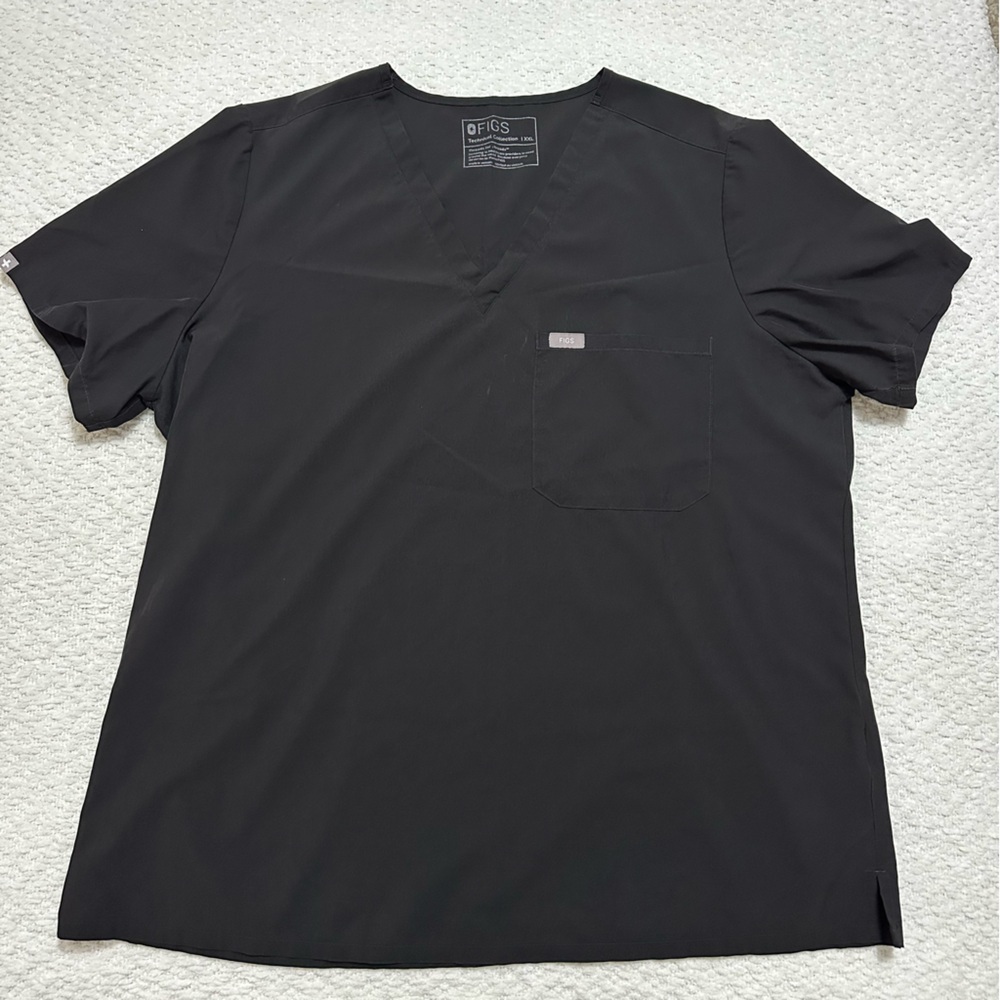 Figs Scrub Top Black Short Sleeve 1 Pocket V-Neck Size XXL